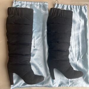 United Nude Black Bubble Quilted Knee-High Nubuck Leather Knee Pump Boots Shoes